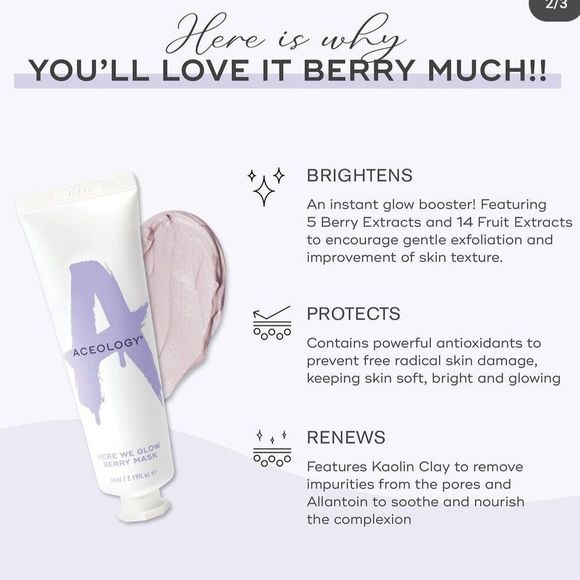 NIB Aceology Here We Glow Berry Mask 65ml/2.19oz - Picture 3 of 7